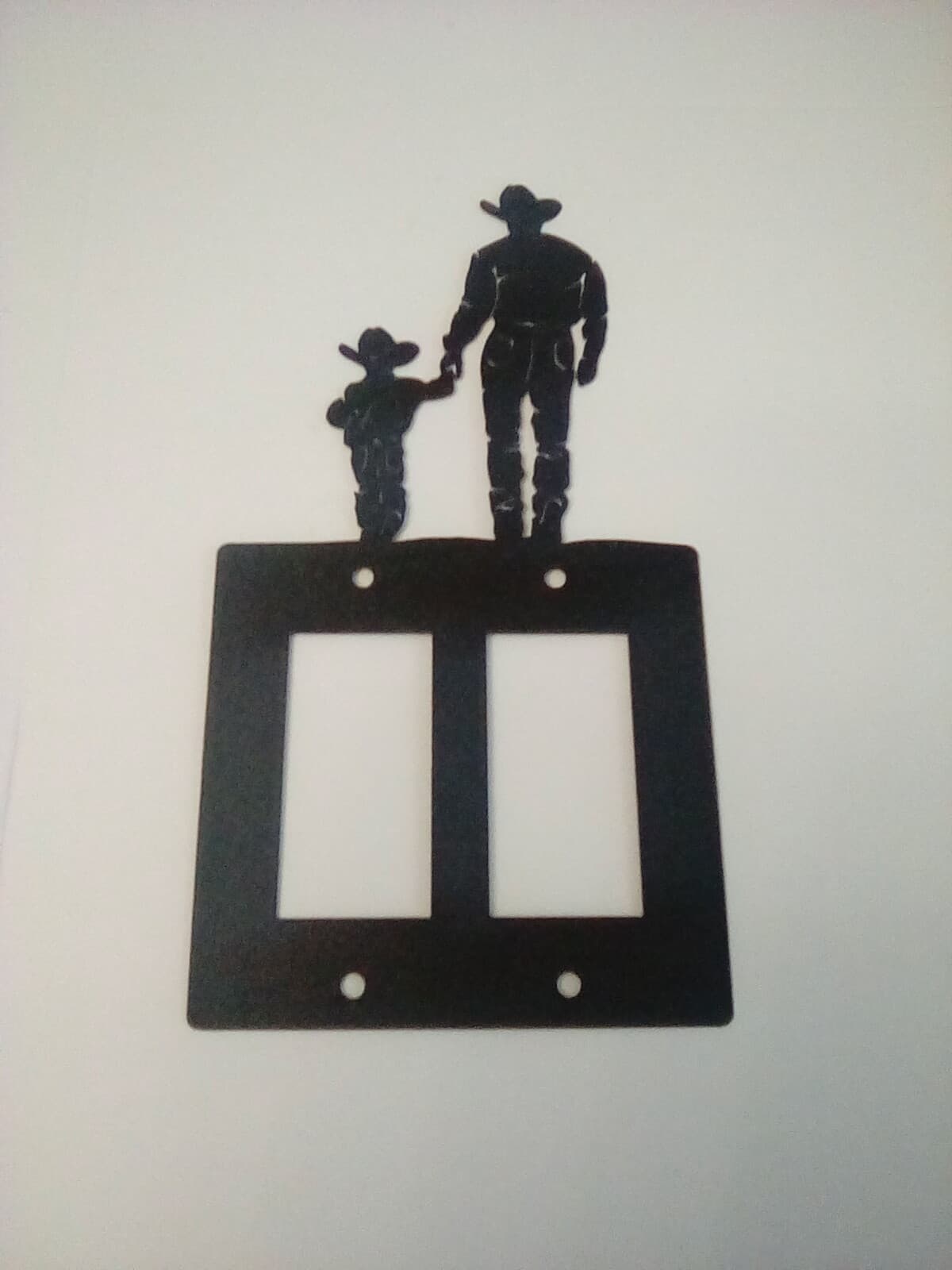 Cowboy And Son Walking Toggle Plate Cover Metal Silhouette Men Country Ranch - Thumbnail 5