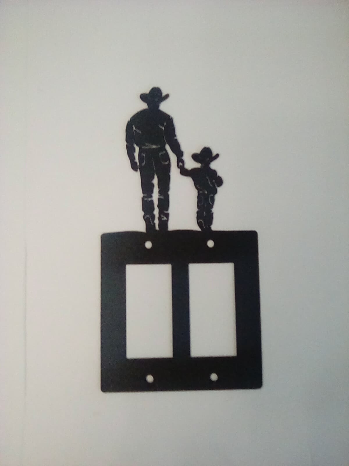 Cowboy And Son Walking Toggle Plate Cover Metal Silhouette Men Country Ranch - Thumbnail 2
