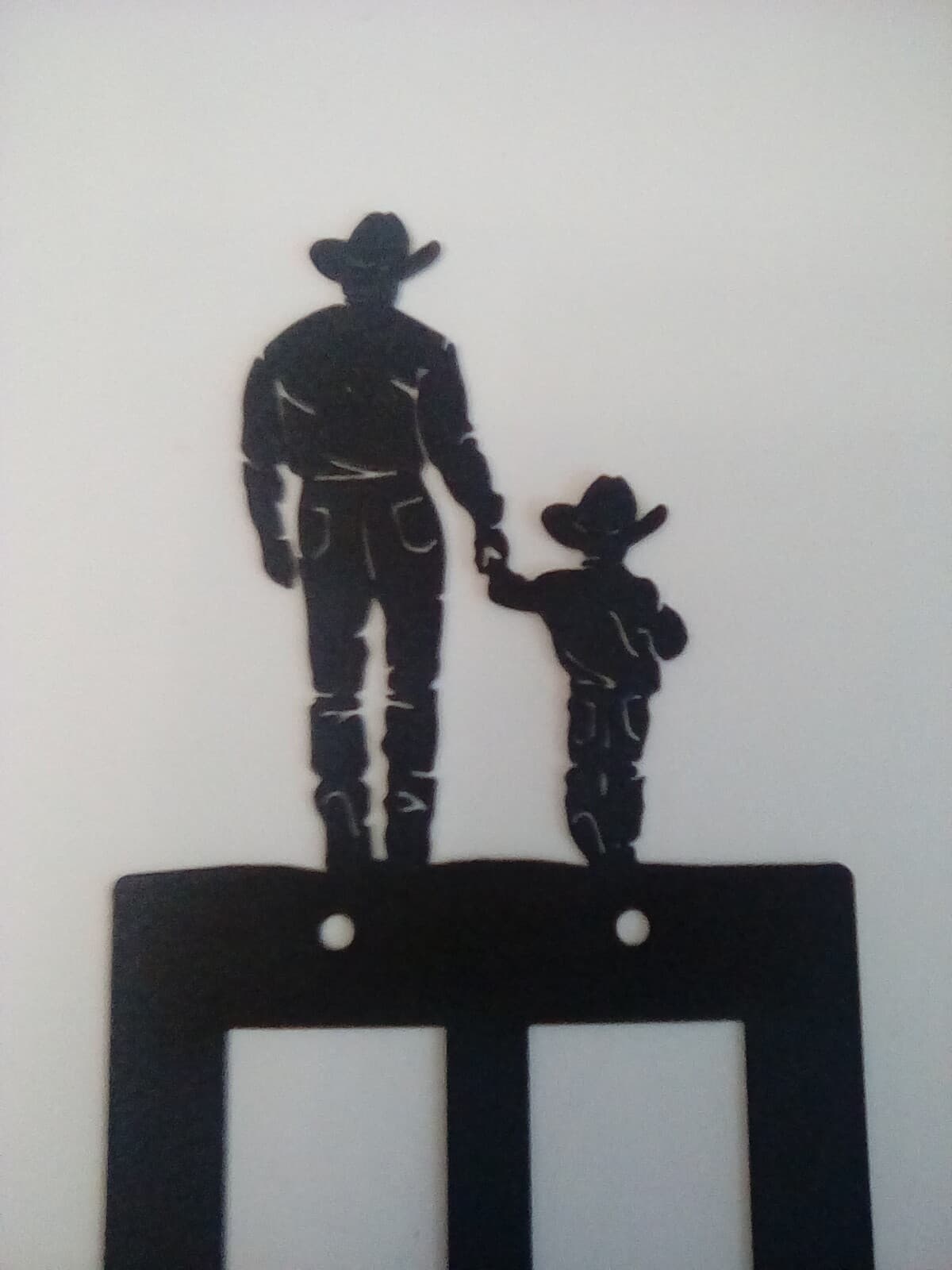 Cowboy And Son Walking Toggle Plate Cover Metal Silhouette Men Country Ranch - Thumbnail 3