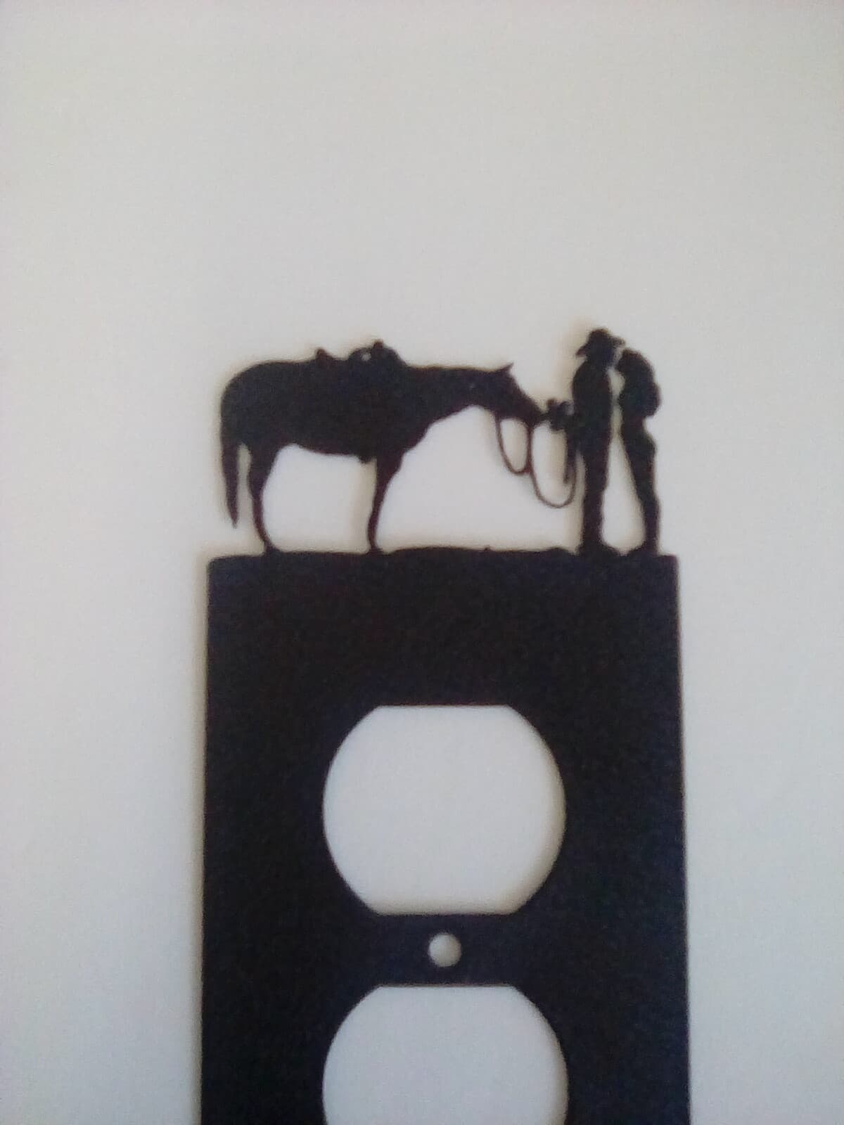 Cowboy And Lady Horse Love County Ranch Lodge Cabin Metal Outlet Cover - Thumbnail 3