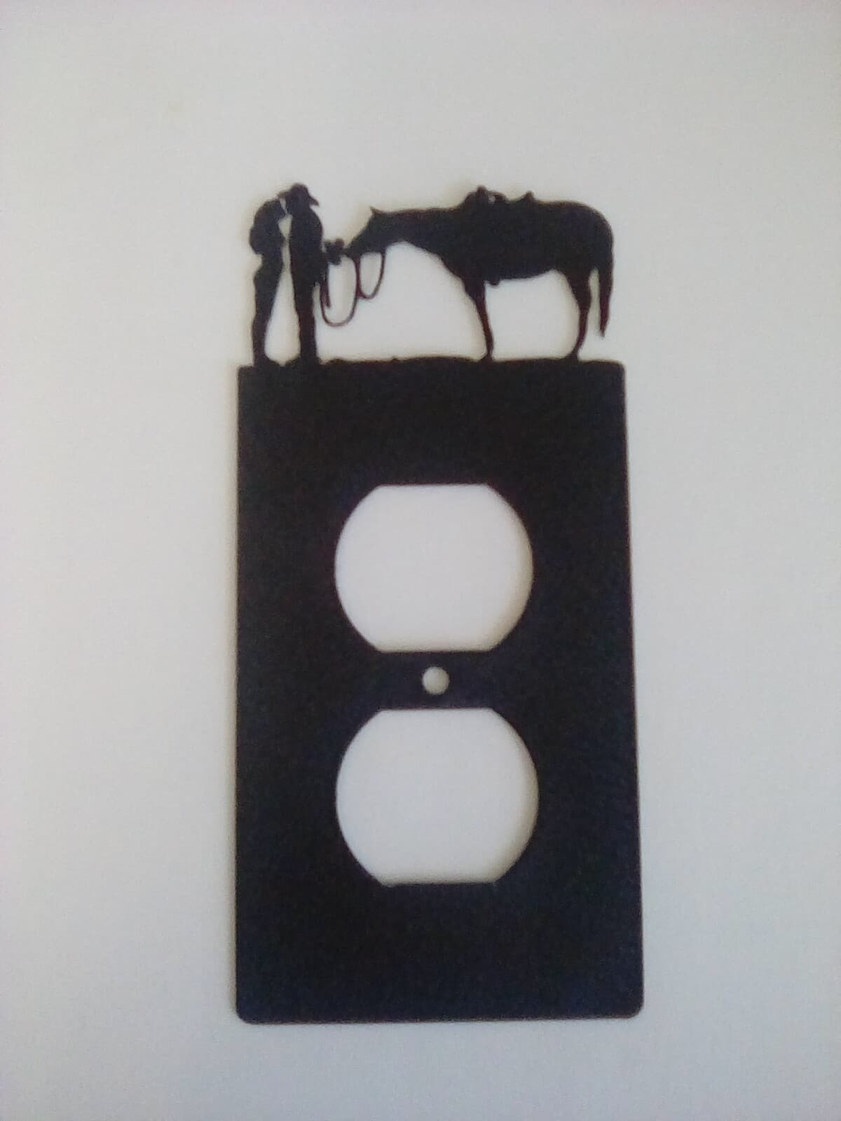 Cowboy And Lady Horse Love County Ranch Lodge Cabin Metal Outlet Cover - Thumbnail 7