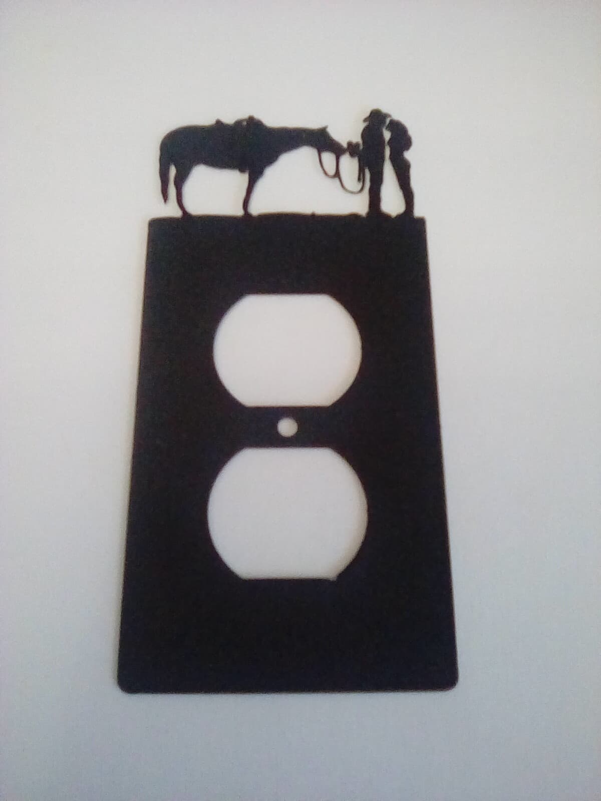 Cowboy And Lady Horse Love County Ranch Lodge Cabin Metal Outlet Cover - Thumbnail 4