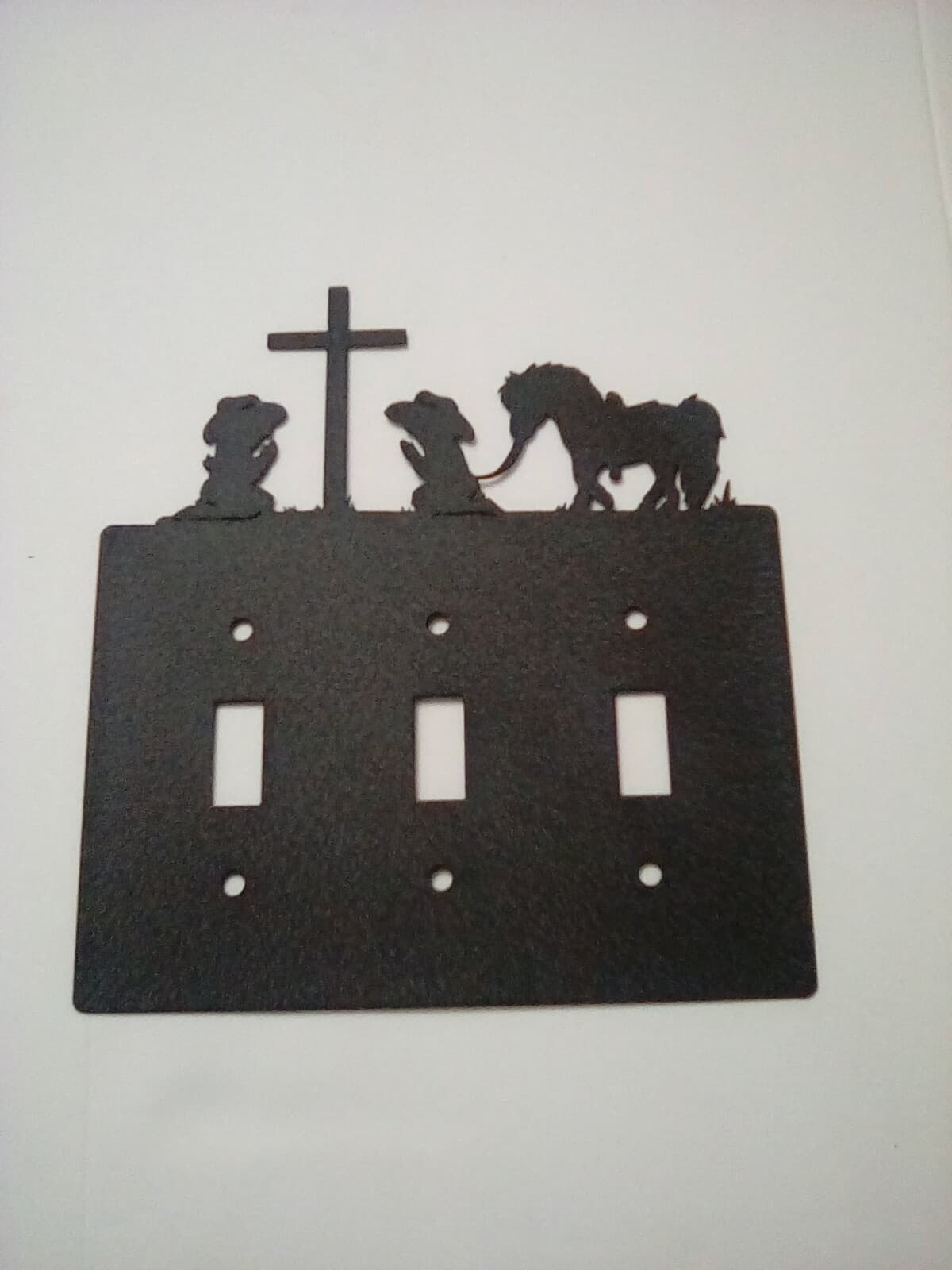 Triple Switch Plate Cover Cowboy Cowgirl Praying Cross Pony Rustic Country New