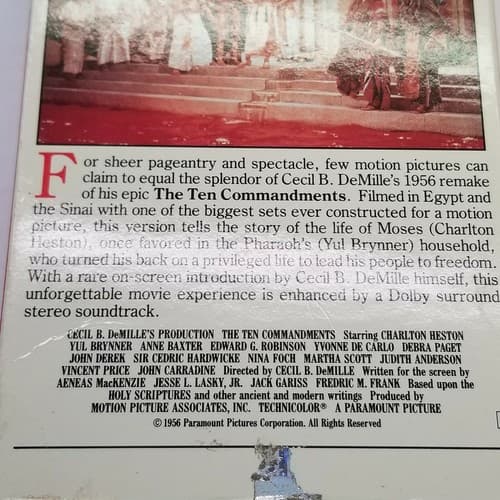 The Ten Commandments VHS HI-FI Stereo 2-Tape Set Cecil B Milles Used Paramount - Thumbnail 7