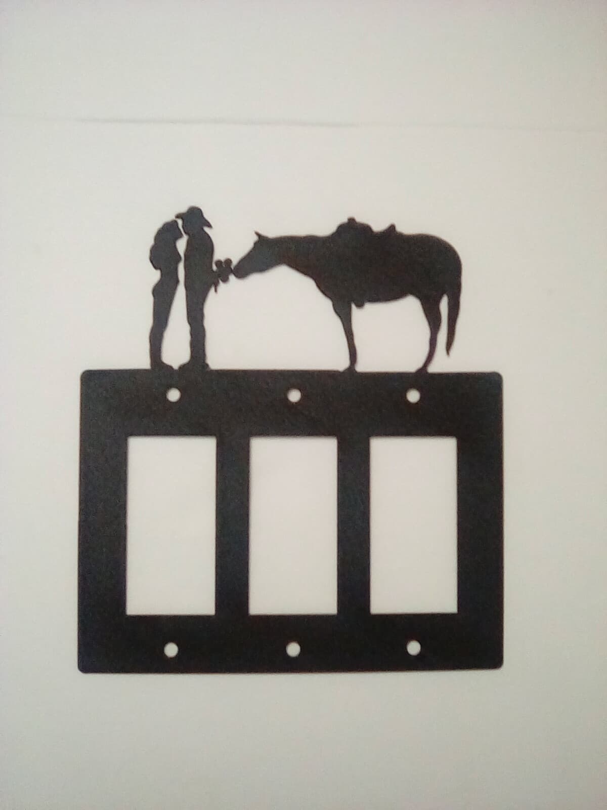 Triple Toggle Outlet Cover Cowboy Lady Love County Ranch Lodge Cabin Rustic New - Thumbnail 2