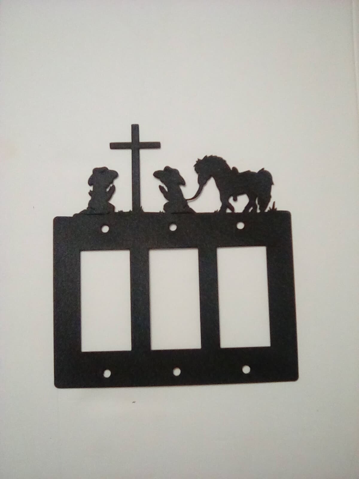 Triple Toggle Plate Cover Cowboy Cowgirl Praying Cross Pony Rustic Country New - Thumbnail 2