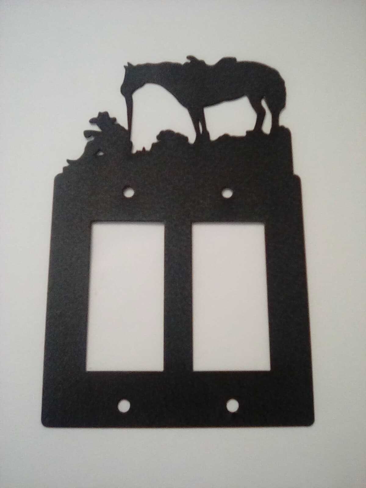 Double Toggle Plate Cover Cowboy Horse County Ranch Cabin Lodge Metal Black - Thumbnail 7