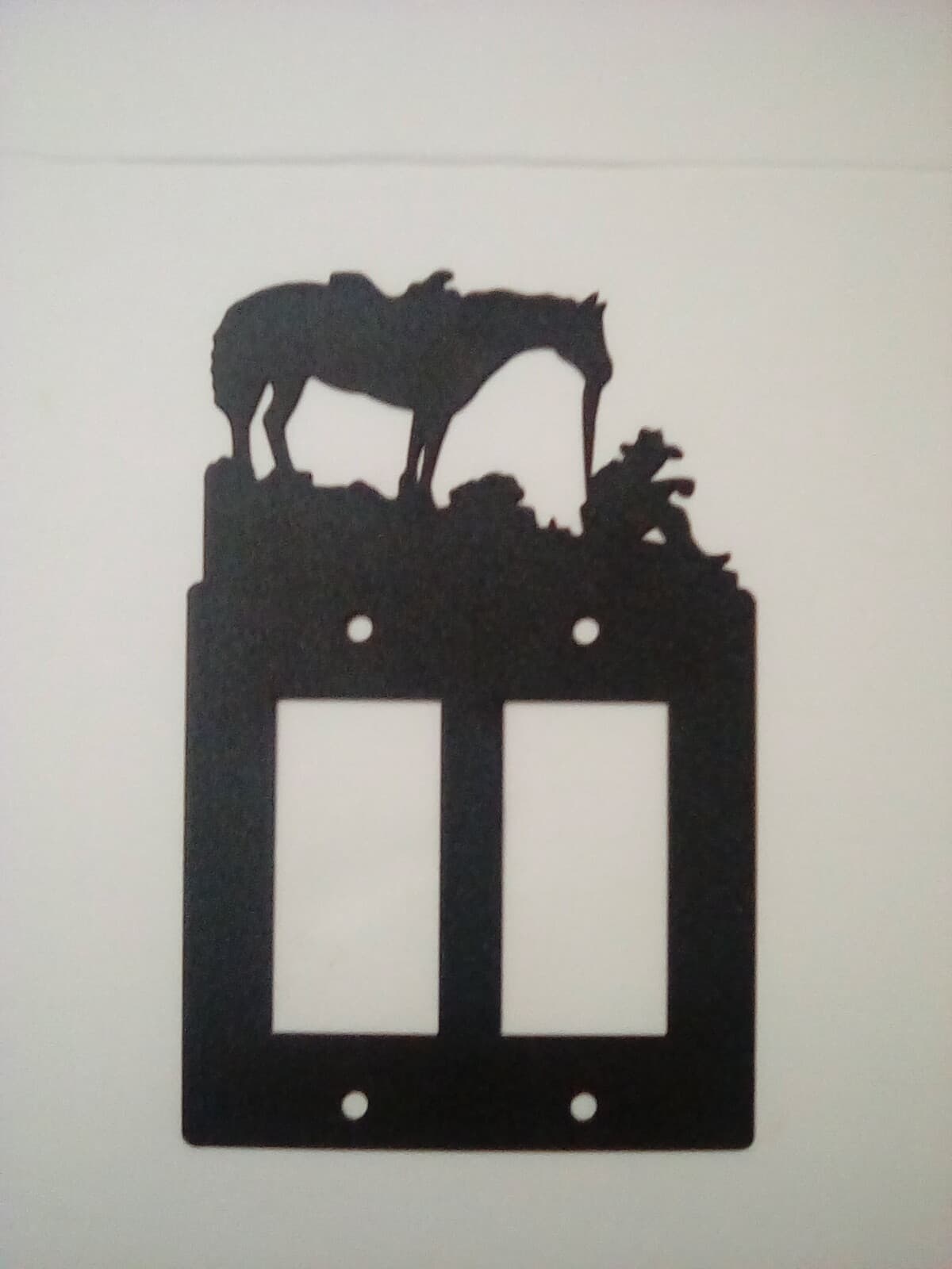 Double Toggle Plate Cover Cowboy Horse County Ranch Cabin Lodge Metal Black - Thumbnail 3