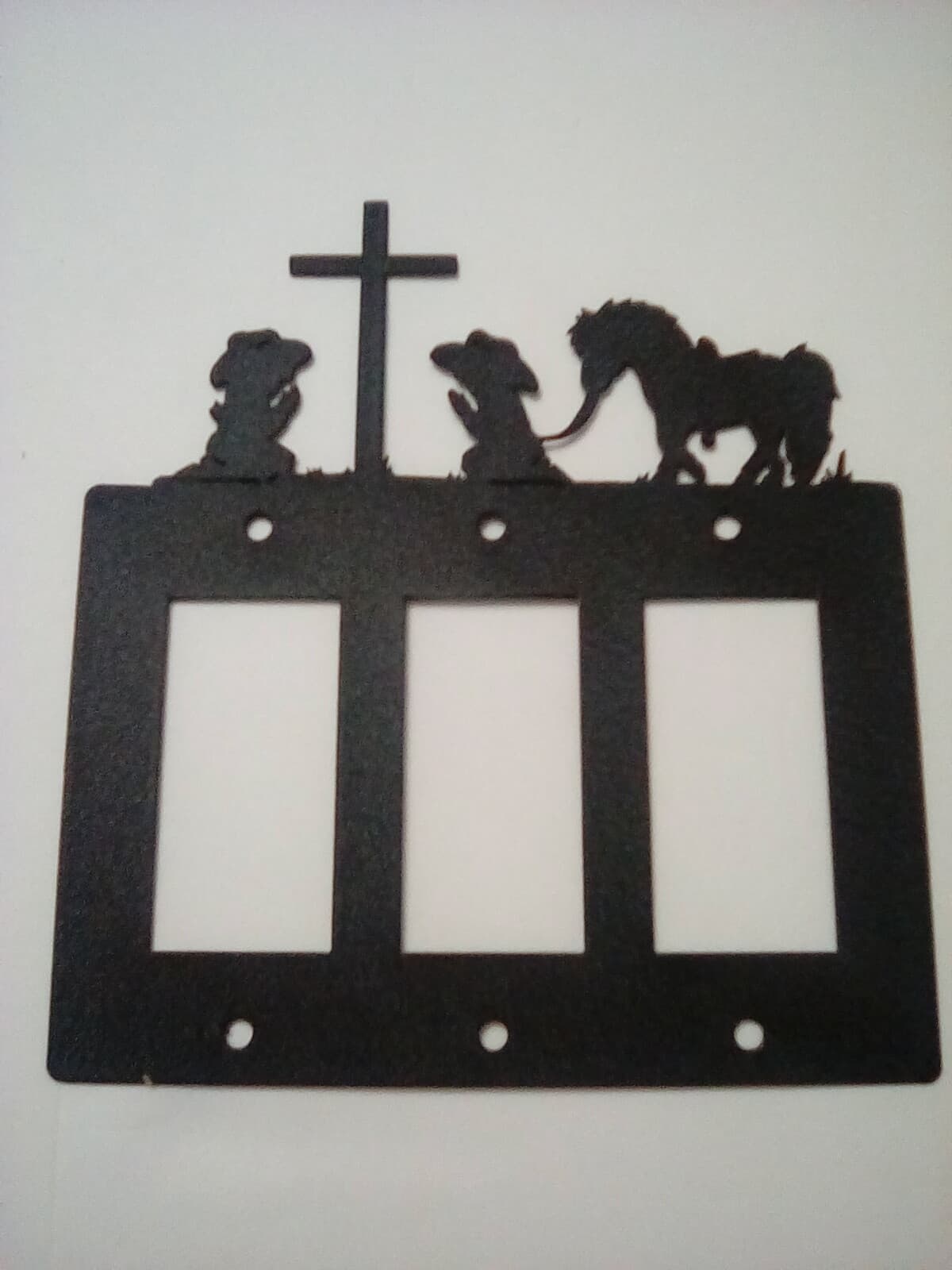 Triple Toggle Plate Cover Cowboy Cowgirl Praying Cross Pony Rustic Country New - Thumbnail 4