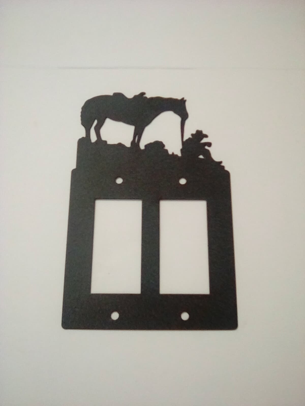 Double Toggle Plate Cover Cowboy Horse County Ranch Cabin Lodge Metal Black - Thumbnail 2