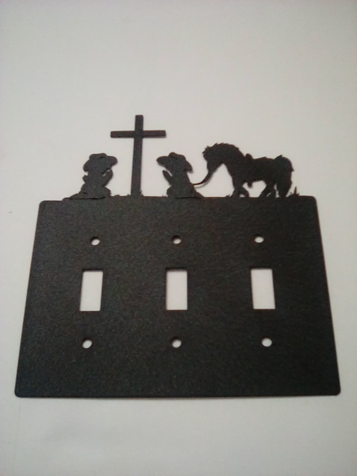 Triple Switch Plate Cover Cowboy Cowgirl Praying Cross Pony Rustic Country New - Thumbnail 2