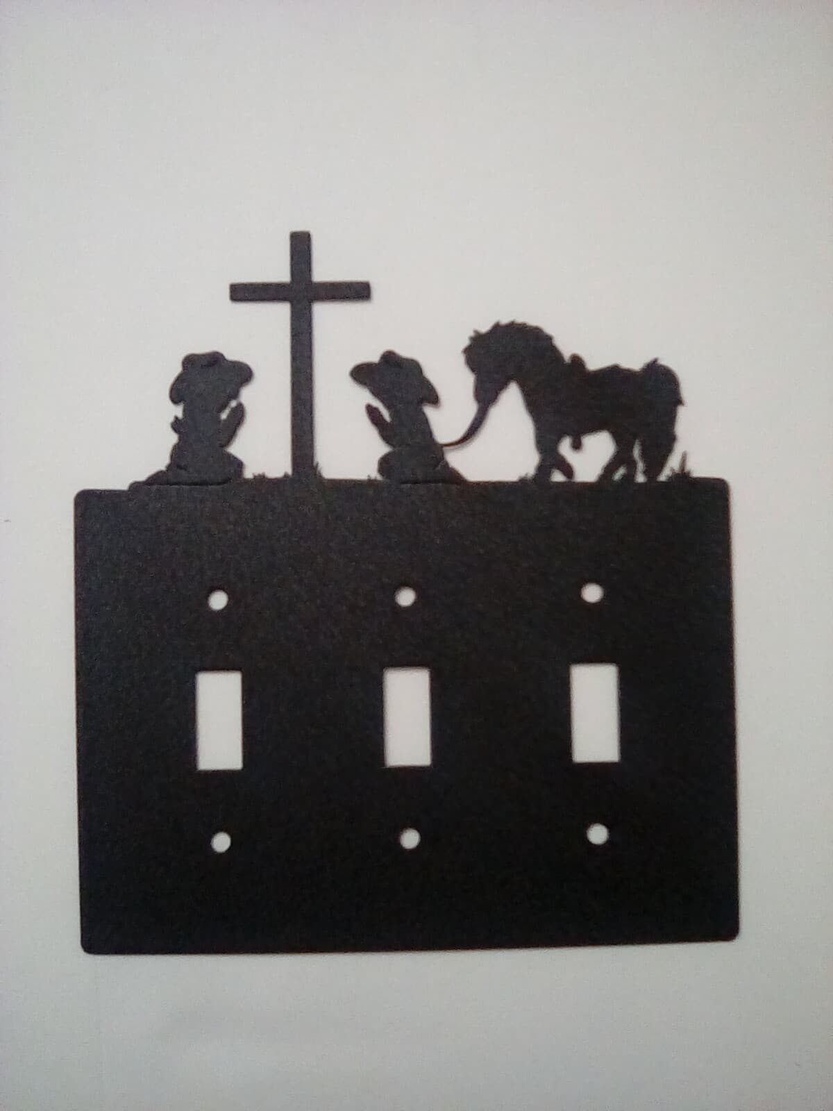 Triple Switch Plate Cover Cowboy Cowgirl Praying Cross Pony Rustic Country New - Thumbnail 3