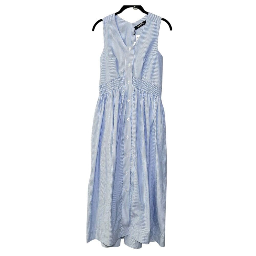 NWT Caara blue and white striped sleeveless midi dress 100% cotton small - Thumbnail 9