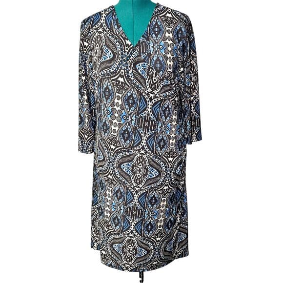 24seven Comfort Apparel blue patterned faux wrap dress 2X - Thumbnail 10