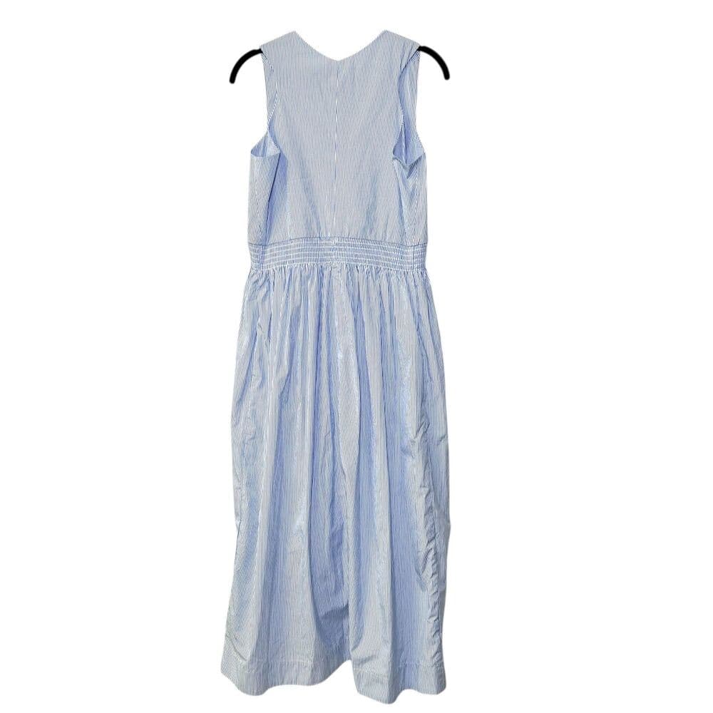 NWT Caara blue and white striped sleeveless midi dress 100% cotton small