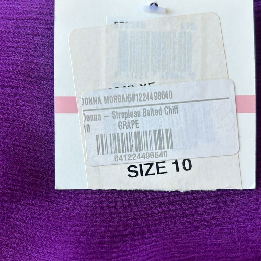 NWT Donna Morgan size 10 purple strapless belted silk dress - Thumbnail 7
