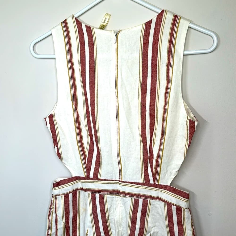 Japna Red & White Striped Cotton Linen Sleeveless Jumpsuit Size Medium - Thumbnail 6