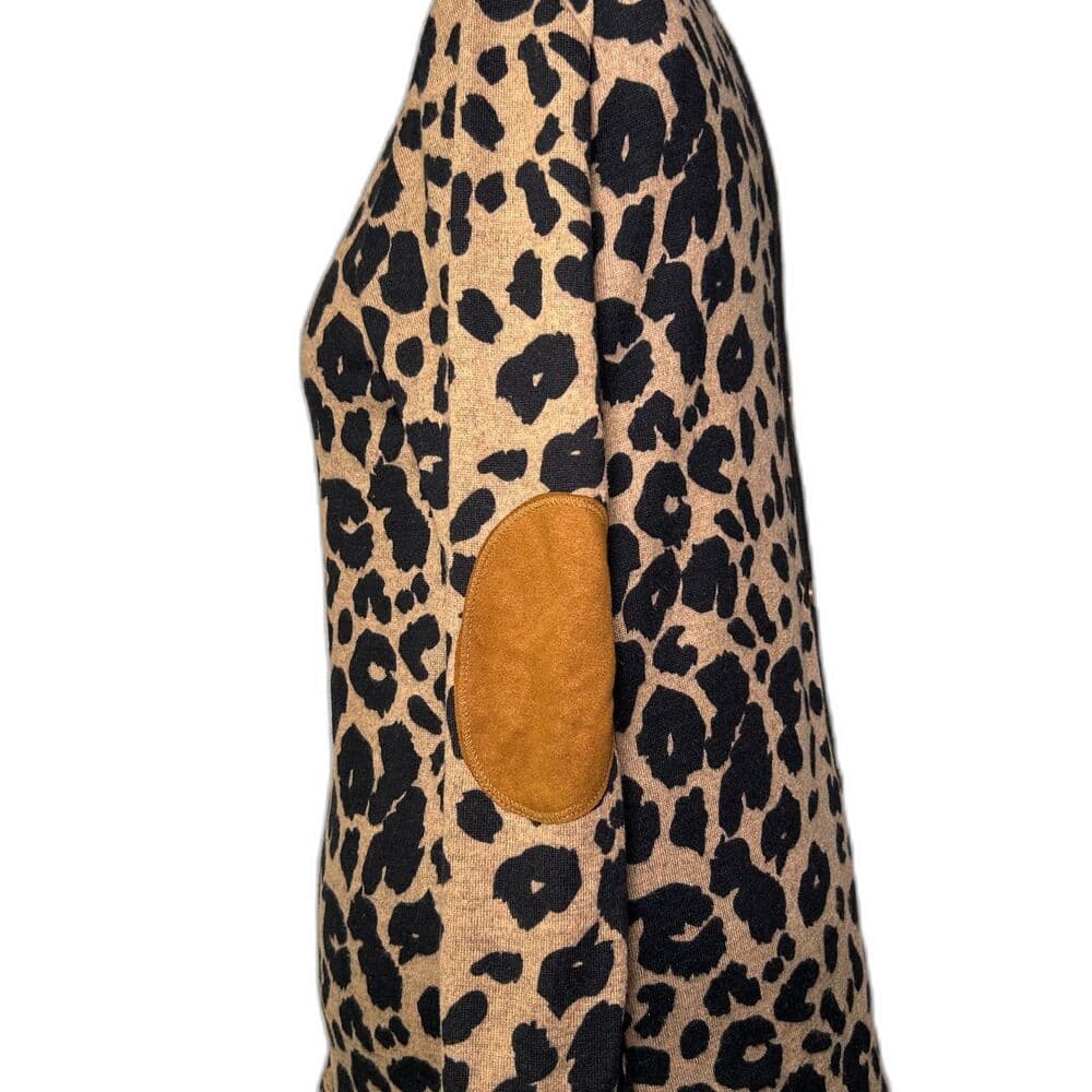 Pink Clover Leopard Print Long Sleeve Tunic Top w/ Elbow Patches Size M