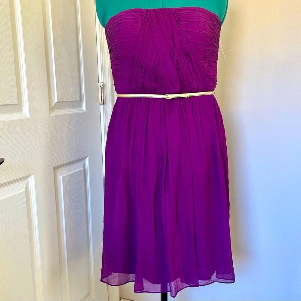 NWT Donna Morgan size 10 purple strapless belted silk dress - Thumbnail 9