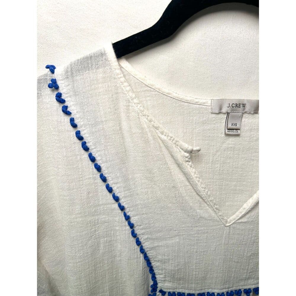 J. Crew 100% Cotton XXS Oversized Tunic Top w/ Blue Fringe - Thumbnail 6