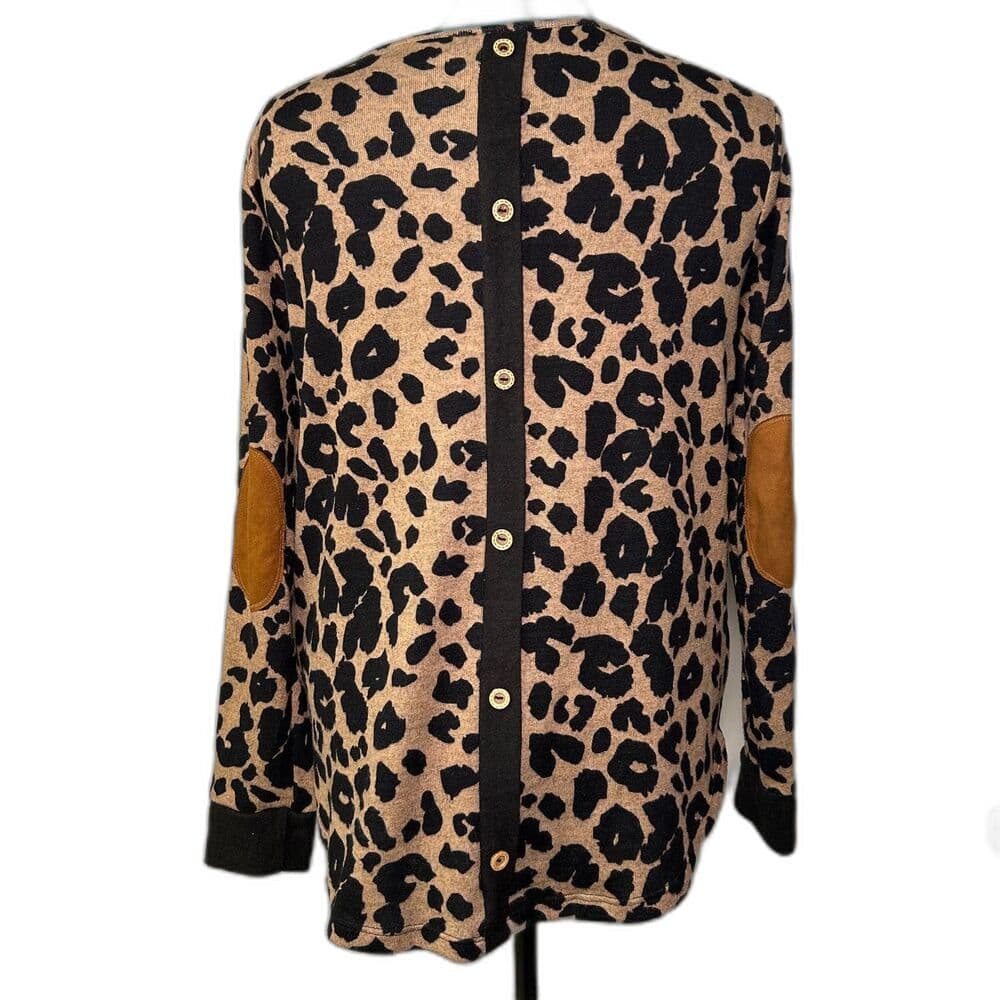 Pink Clover Leopard Print Long Sleeve Tunic Top w/ Elbow Patches Size M - Thumbnail 2