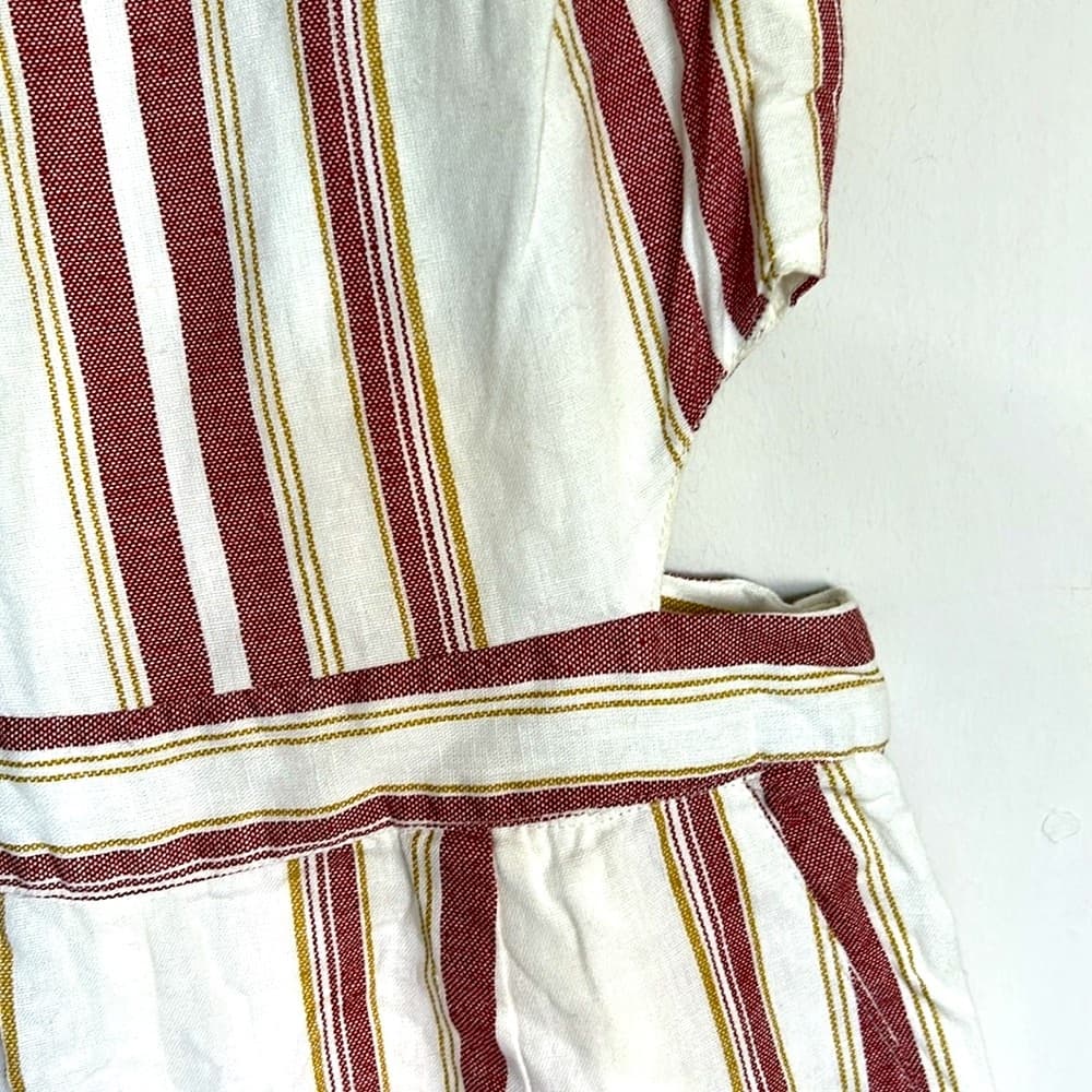 Japna Red & White Striped Cotton Linen Sleeveless Jumpsuit Size Medium - Thumbnail 3