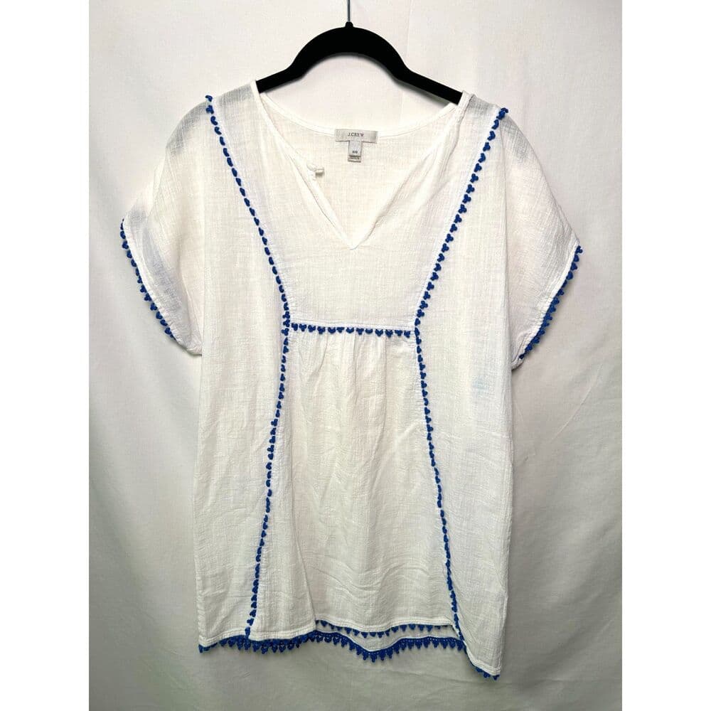 J. Crew 100% Cotton XXS Oversized Tunic Top w/ Blue Fringe - Thumbnail 2