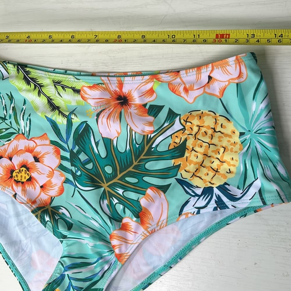 Mint Green Bikini Top and Floral High-Waisted Bottoms L - Thumbnail 6