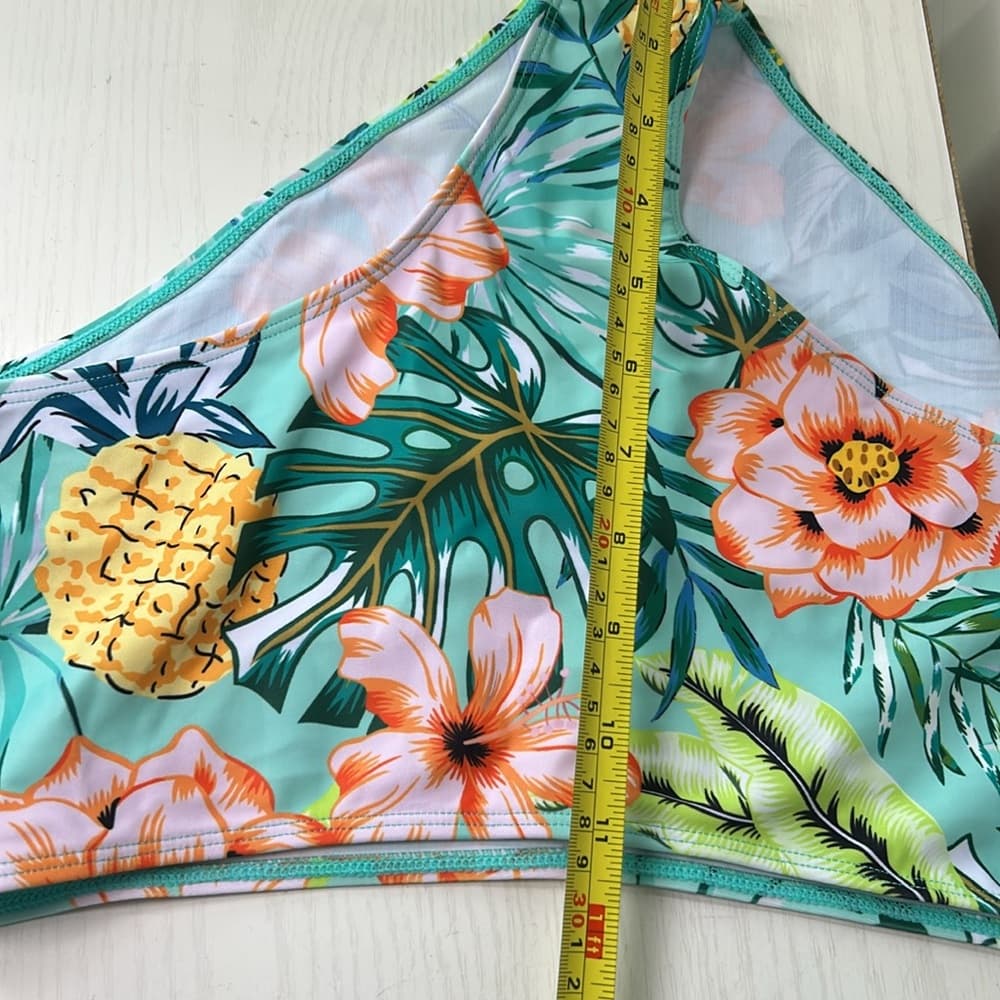 Mint Green Bikini Top and Floral High-Waisted Bottoms L - Thumbnail 7