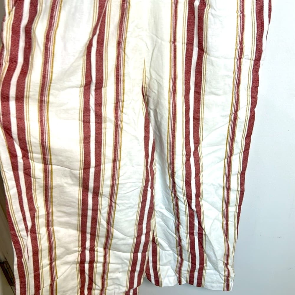 Japna Red & White Striped Cotton Linen Sleeveless Jumpsuit Size Medium - Thumbnail 4