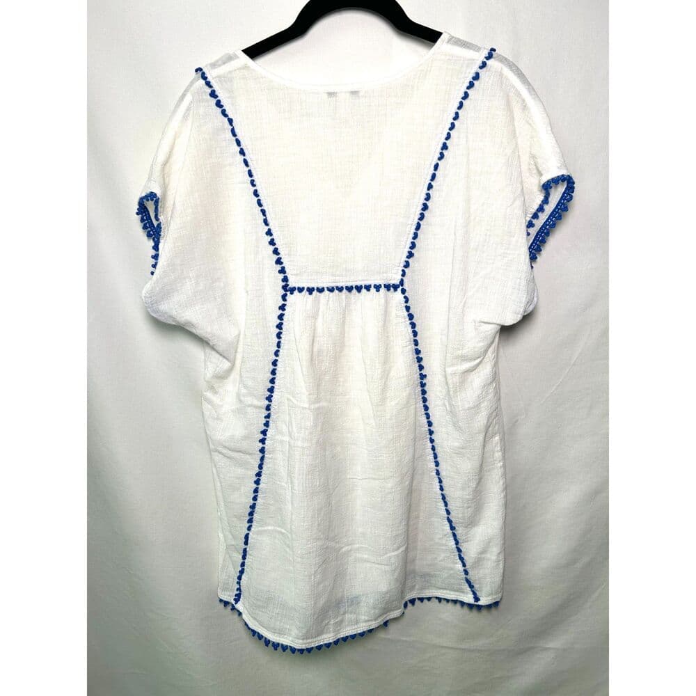 J. Crew 100% Cotton XXS Oversized Tunic Top w/ Blue Fringe - Thumbnail 3