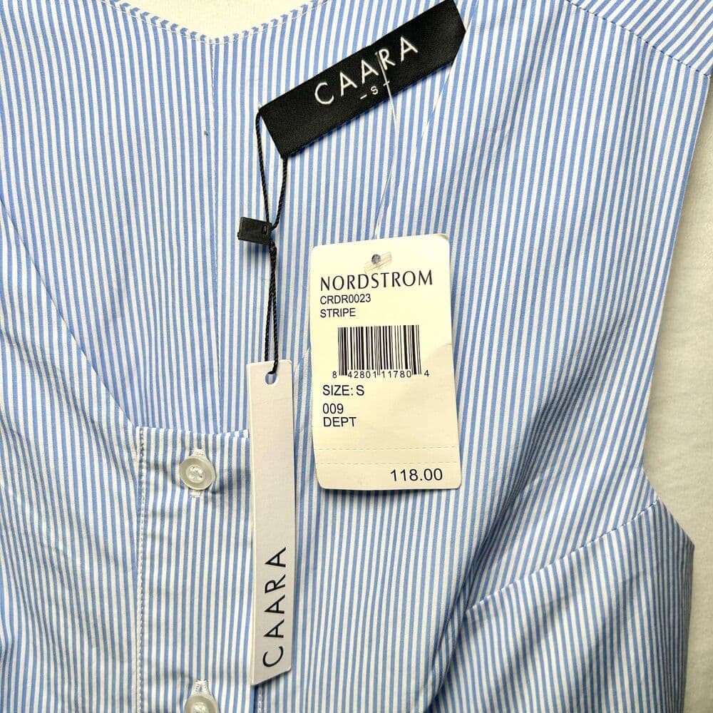 NWT Caara blue and white striped sleeveless midi dress 100% cotton small - Thumbnail 3