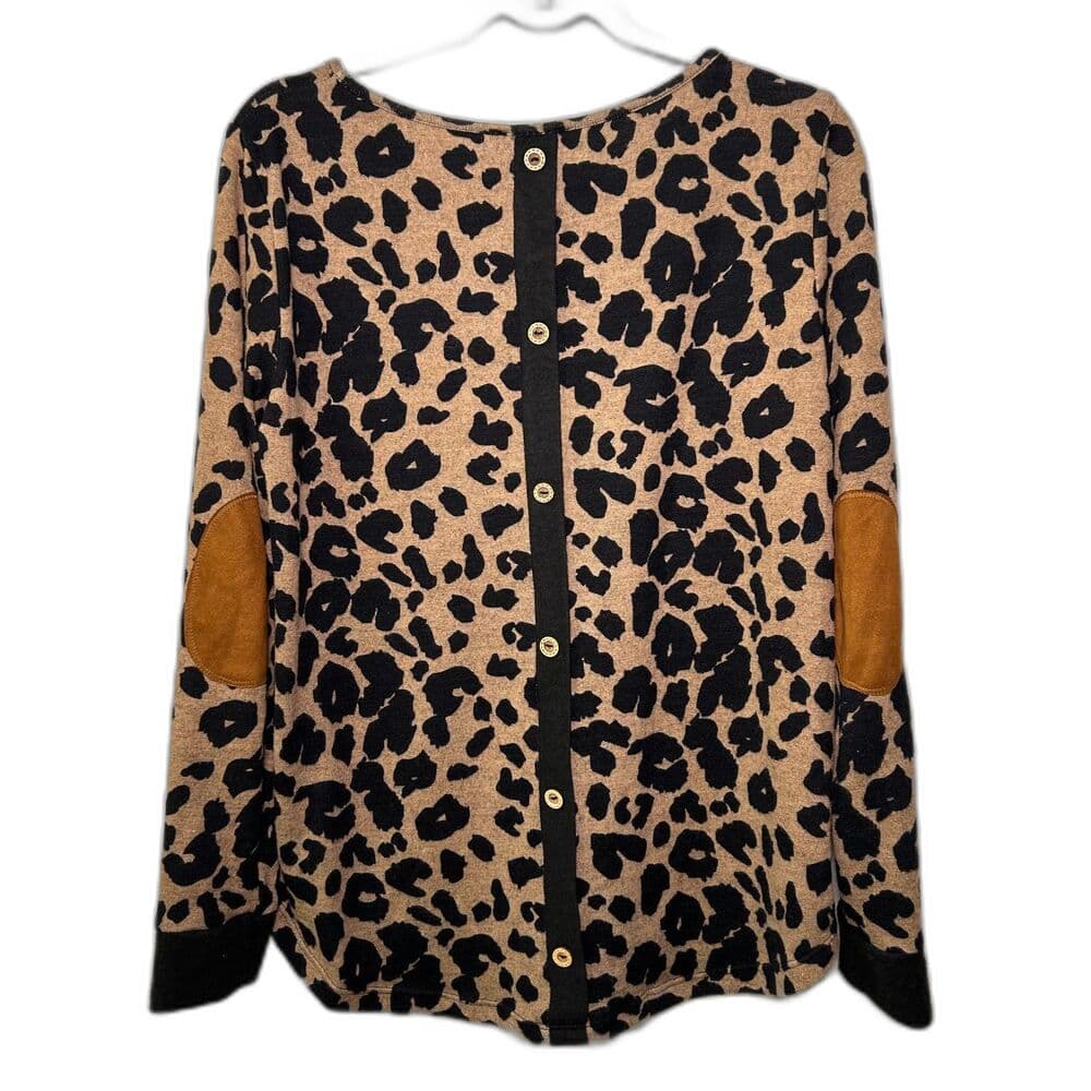 Pink Clover Leopard Print Long Sleeve Tunic Top w/ Elbow Patches Size M - Thumbnail 6