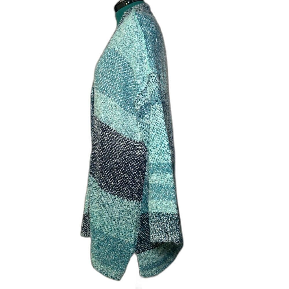 NEW Coldwater Creek Flint Creek Cardigan aqua sea multi-color patchwork knit 2X - Thumbnail 6
