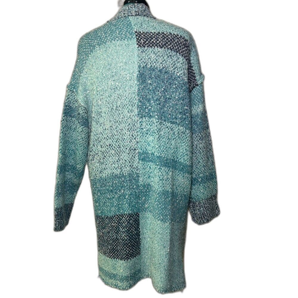 NEW Coldwater Creek Flint Creek Cardigan aqua sea multi-color patchwork knit 2X - Thumbnail 3
