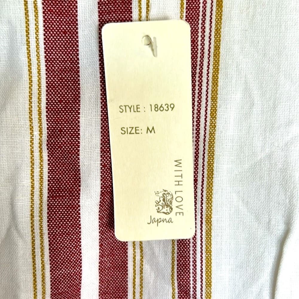 Japna Red & White Striped Cotton Linen Sleeveless Jumpsuit Size Medium - Thumbnail 2