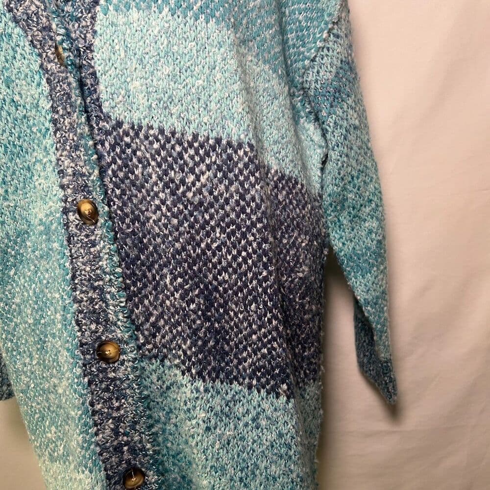 NEW Coldwater Creek Flint Creek Cardigan aqua sea multi-color patchwork knit 2X - Thumbnail 7