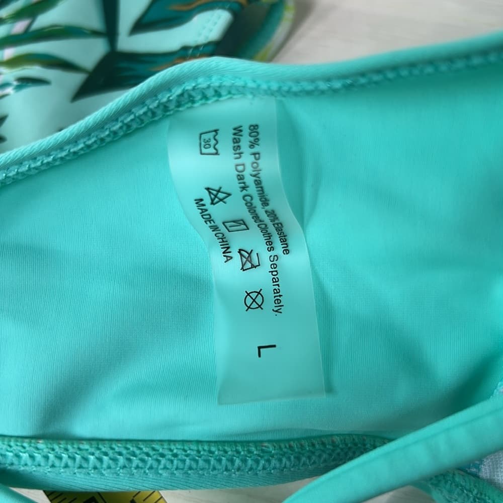 Mint Green Bikini Top and Floral High-Waisted Bottoms L - Thumbnail 8