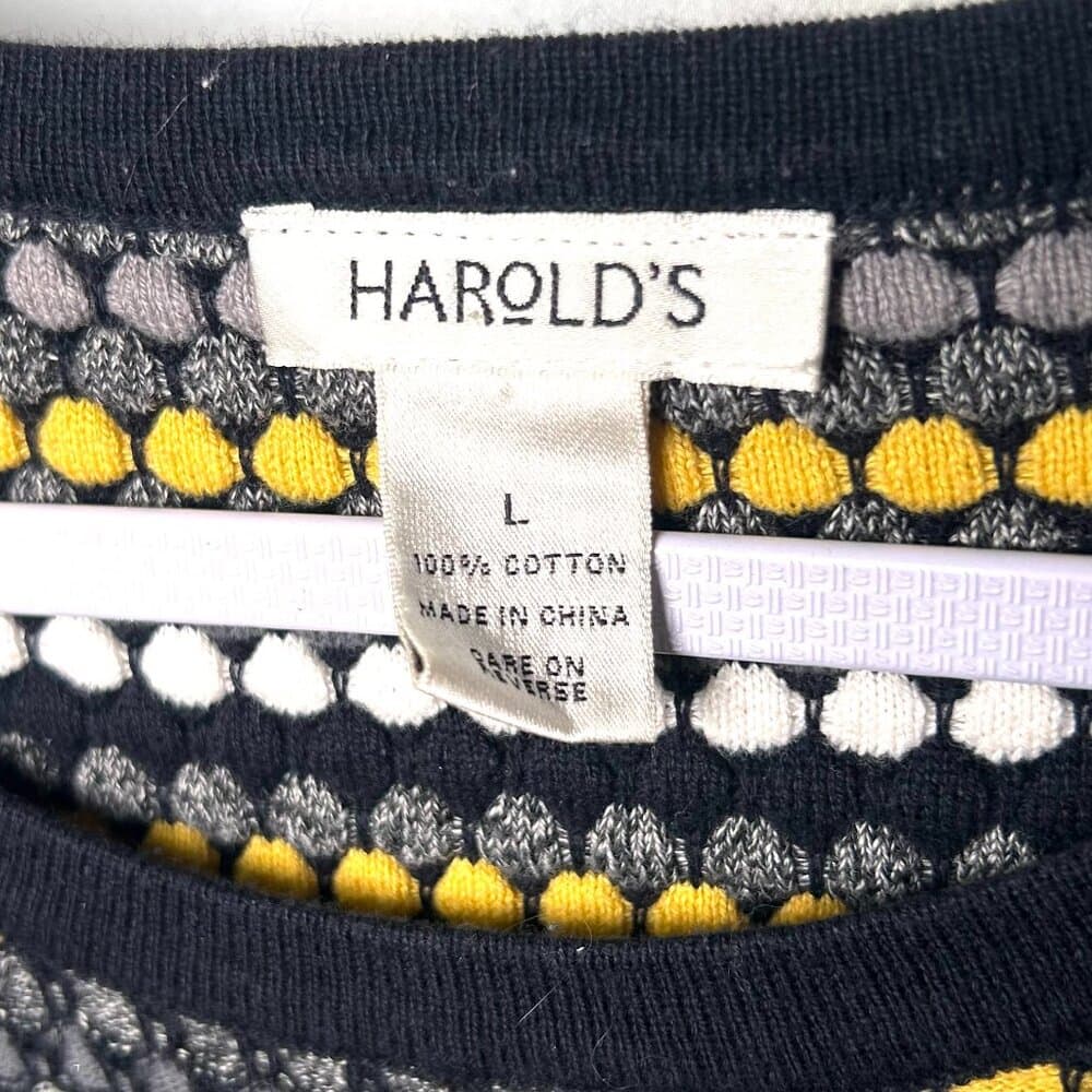 Harold's Black, Gray, White, Yellow 100% Cotton Tunic Top Size L
