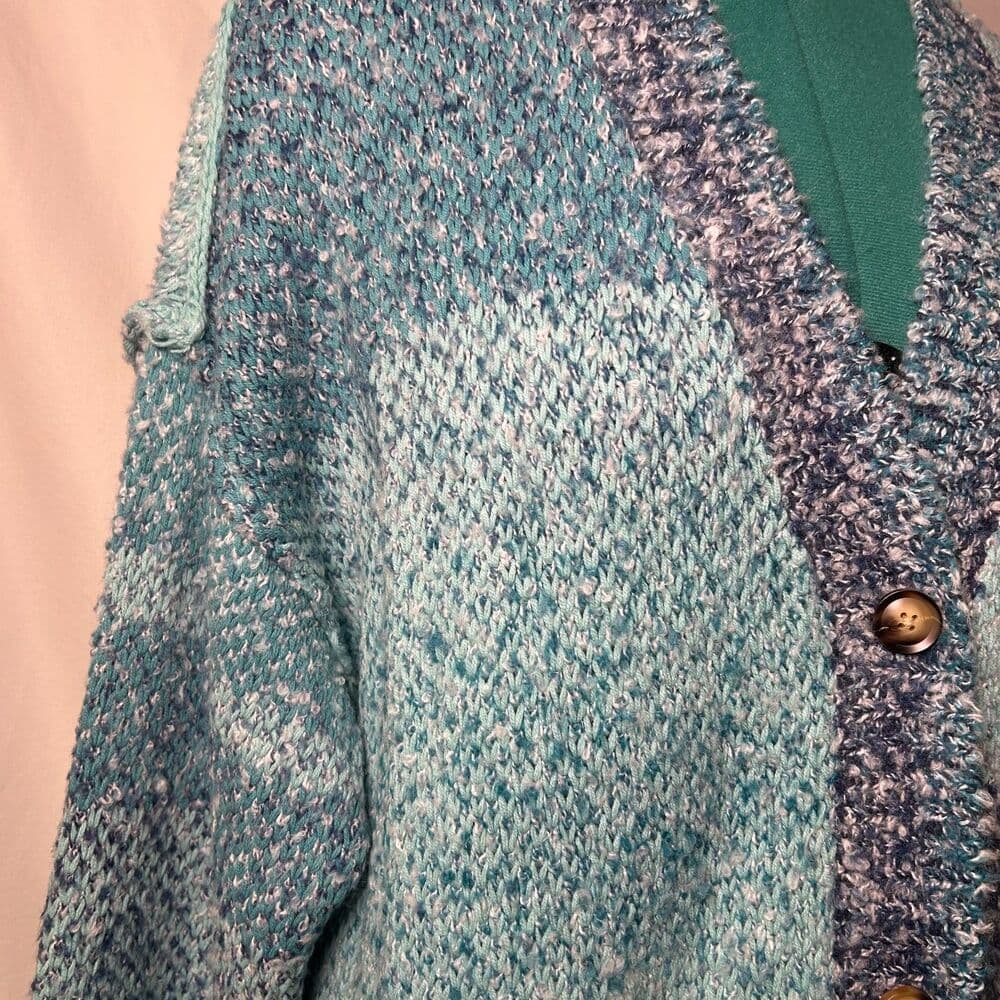 NEW Coldwater Creek Flint Creek Cardigan aqua sea multi-color patchwork knit 2X - Thumbnail 4