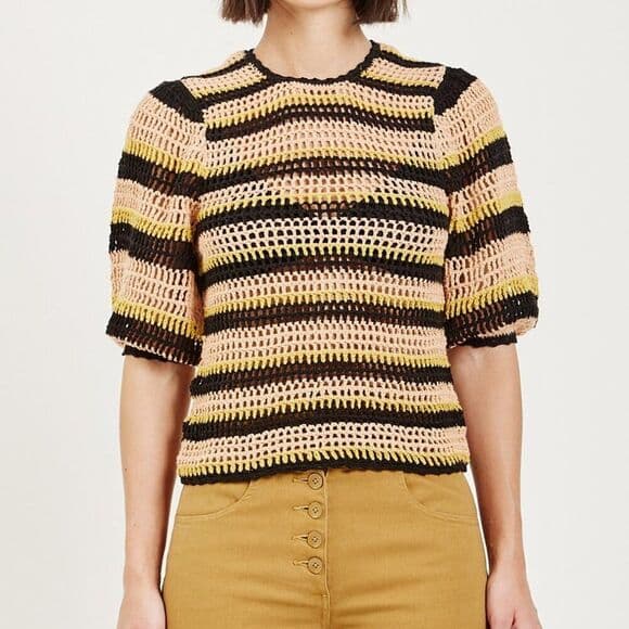 NWT Ulla Johnson Amata Crochet Open Knit Top in Sunflower Cottagecore Bohemian M - Thumbnail 12