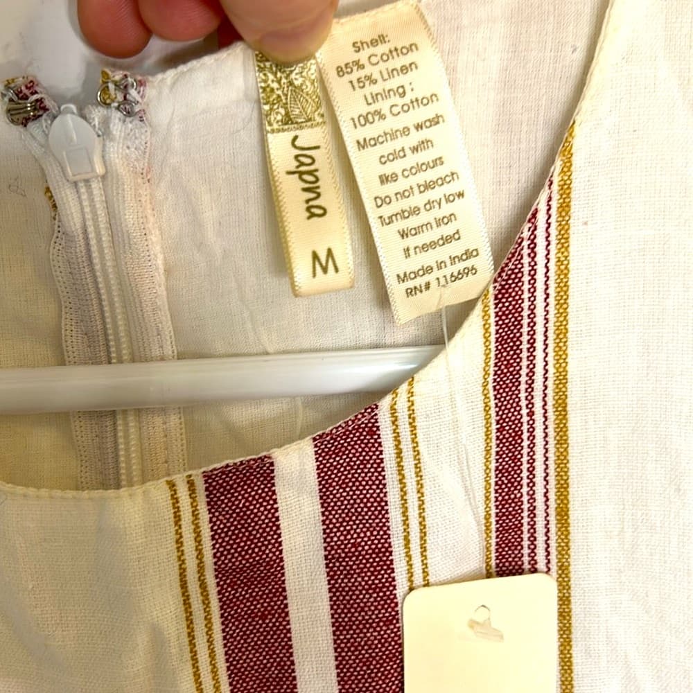 Japna Red & White Striped Cotton Linen Sleeveless Jumpsuit Size Medium