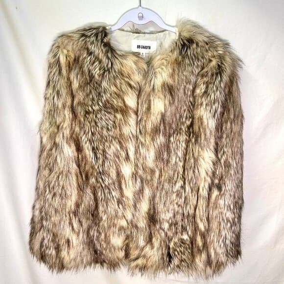 BB Dakota Brown & Cream Faux Fur Cape Small Mobwife - Thumbnail 14