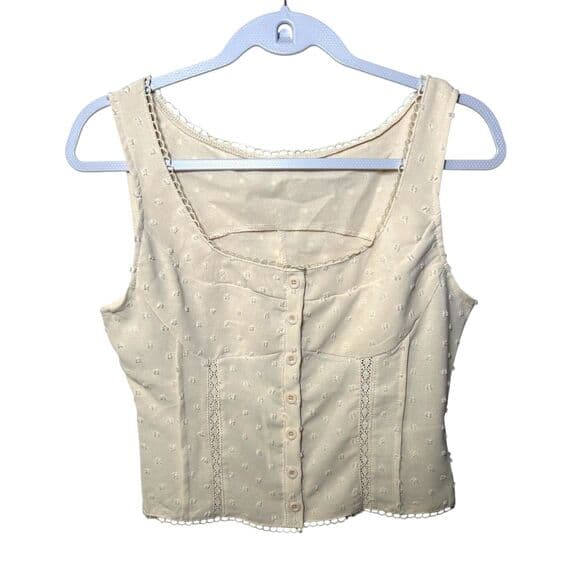 Dazy embroidered button-front corset-style cropped bustier tank M - Thumbnail 7