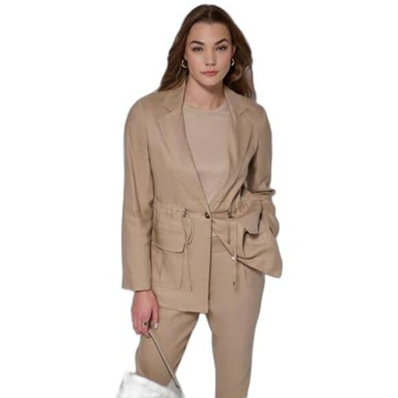 Calvin Klein Linen Blend Utility Jacket & Stretch Waist Pants Size L Safari - Thumbnail 12