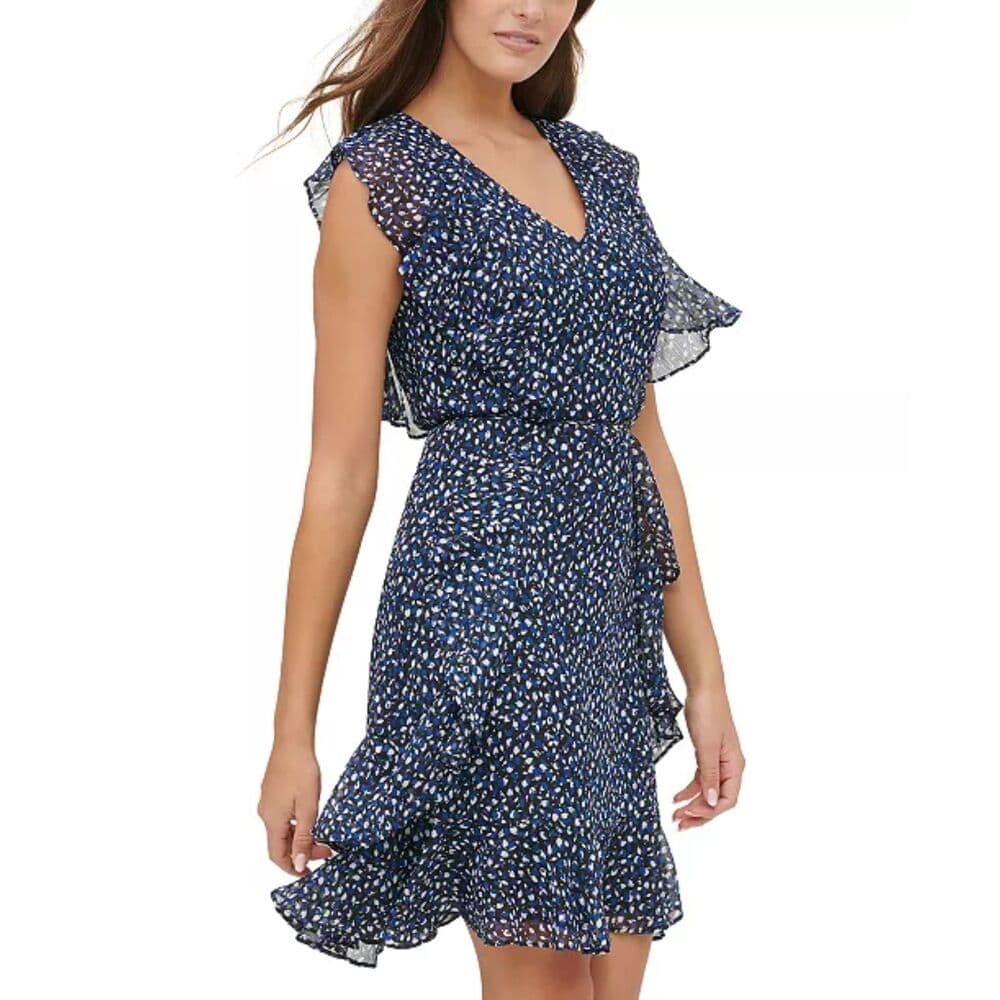 Tommy Hilfiger Blue Black White Print Ruffled Fit & Flare Dress