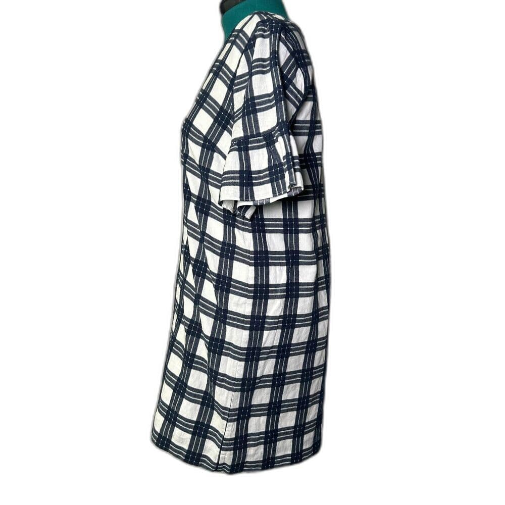 Madewell Navy & White Bell-Sleeve Dress in Leighton Plaid Size 12