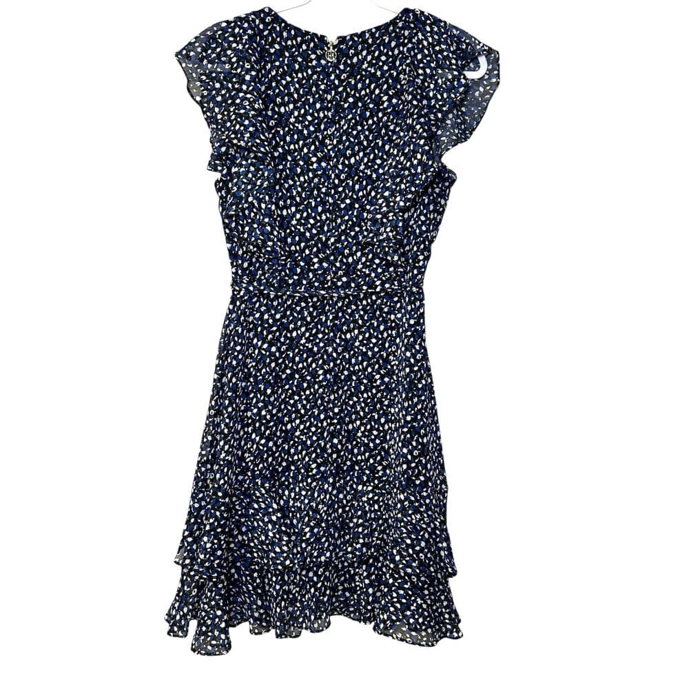 Tommy Hilfiger Blue Black White Print Ruffled Fit & Flare Dress - Thumbnail 6