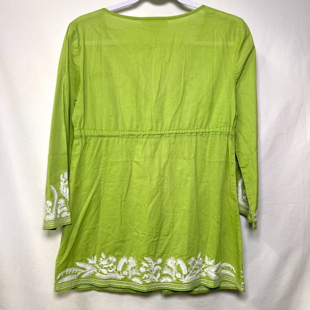 Michael Kors green embroidered 3/4 sleeve Y2K Boho tunic top Size Small - Thumbnail 5
