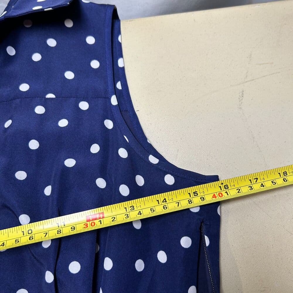 1901 Navy Blue White Polka Dot Collared Shirt Dress 6P - Thumbnail 7